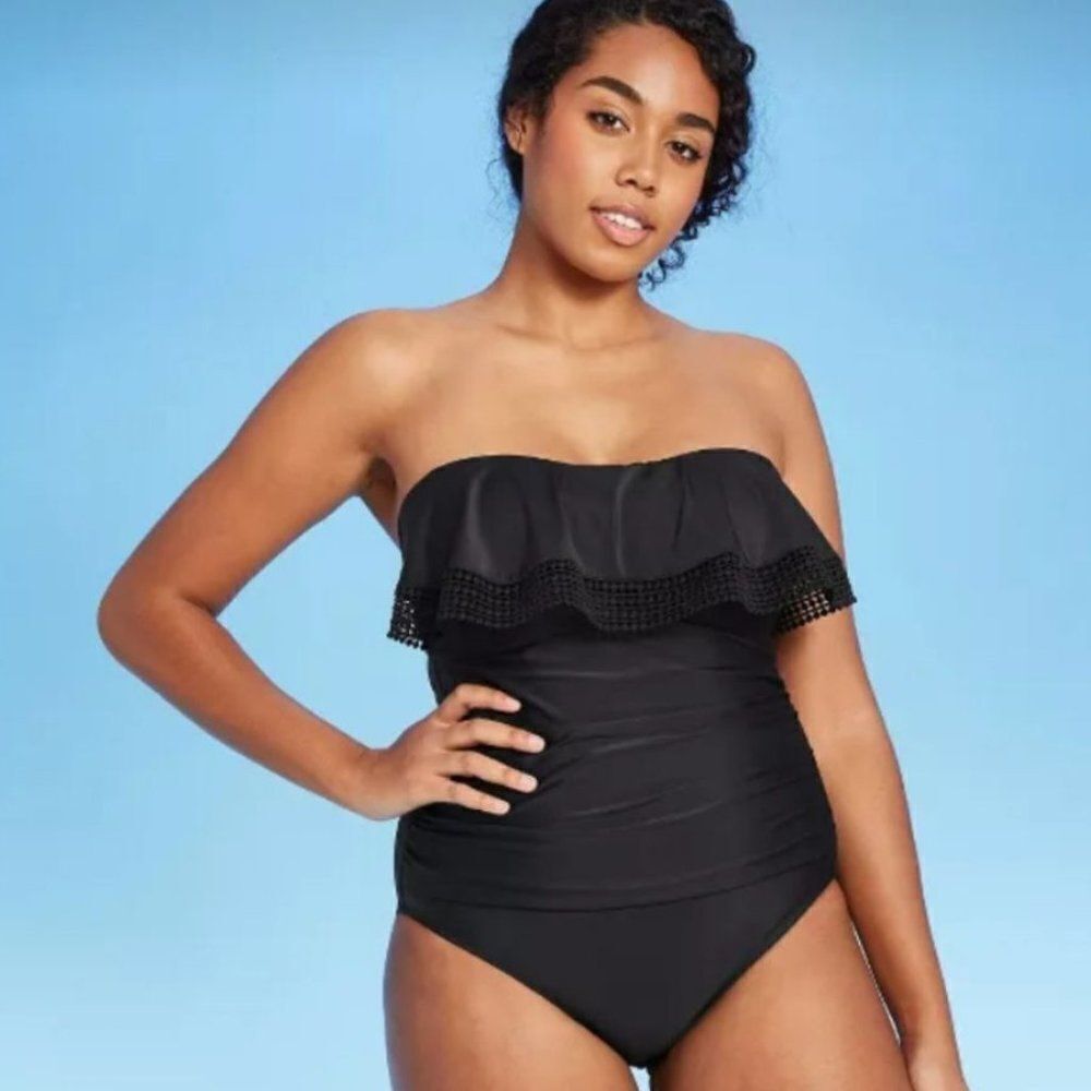 Kona Sol Black Solid One-Piece Swimsuit Sz Large
